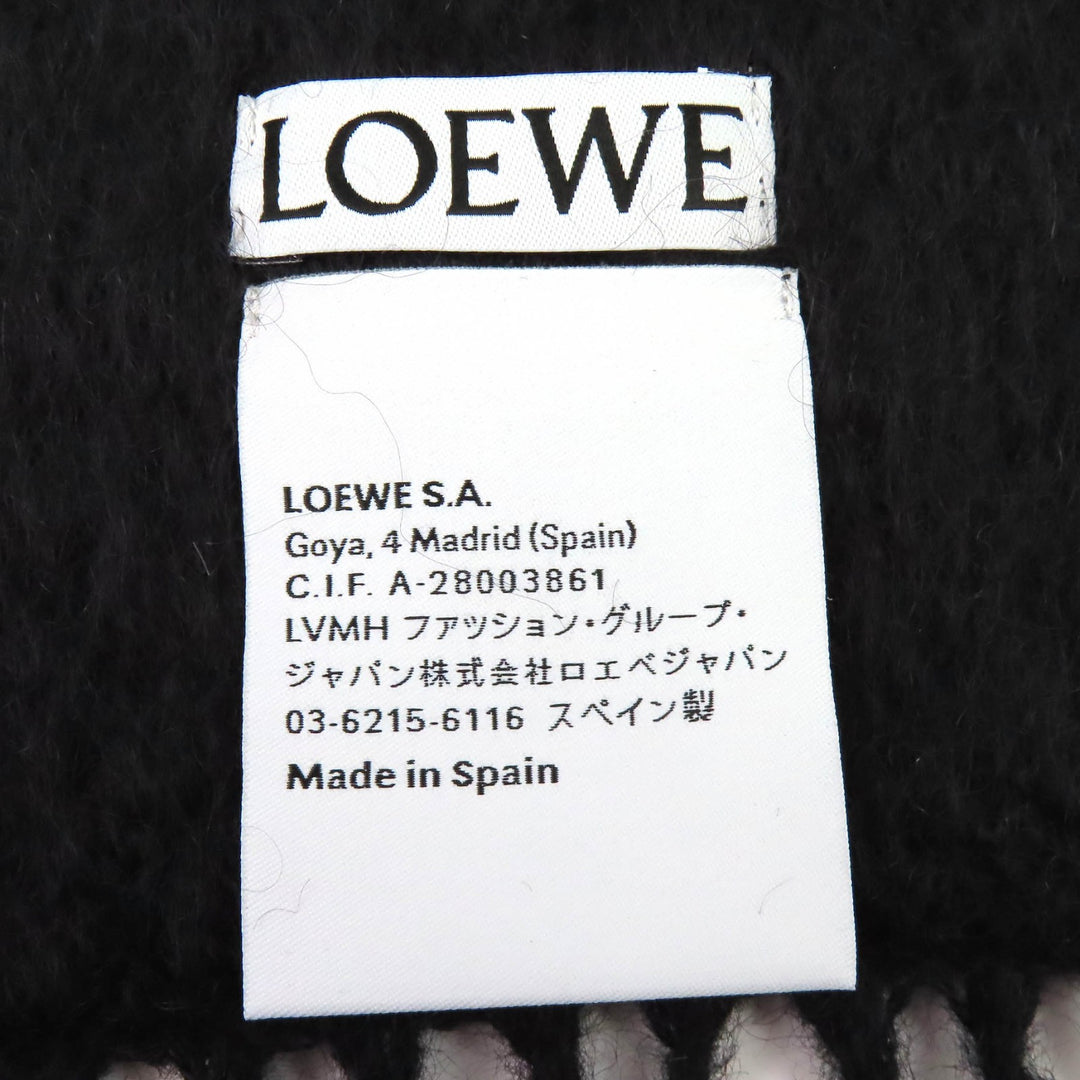 Excellent LOEWE Scarf Anagram Leather Patch with Fringe, Long black mohair Women