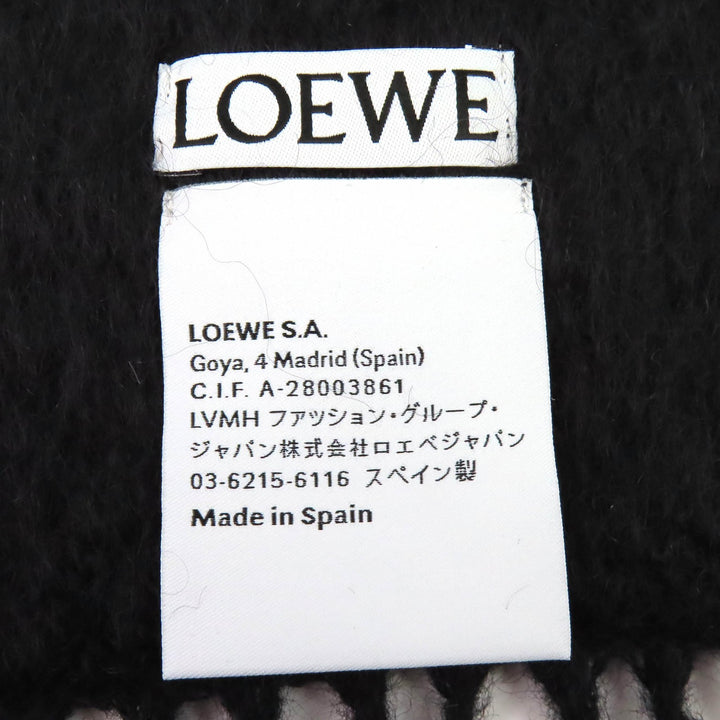 Excellent LOEWE Scarf Anagram Leather Patch with Fringe, Long black mohair Women