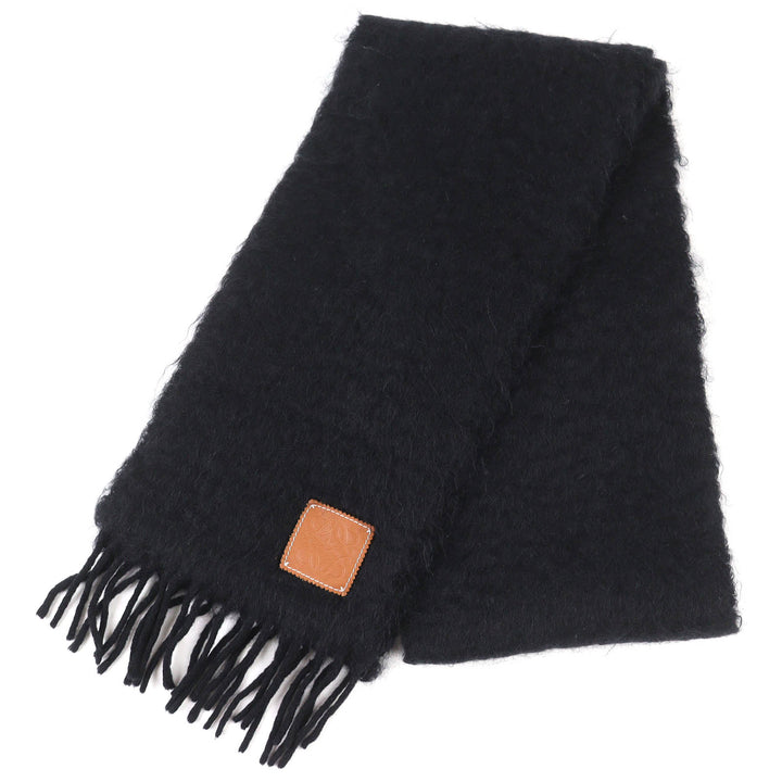 Great LOEWE Scarf Anagram logo patch fringe long black mohair Women