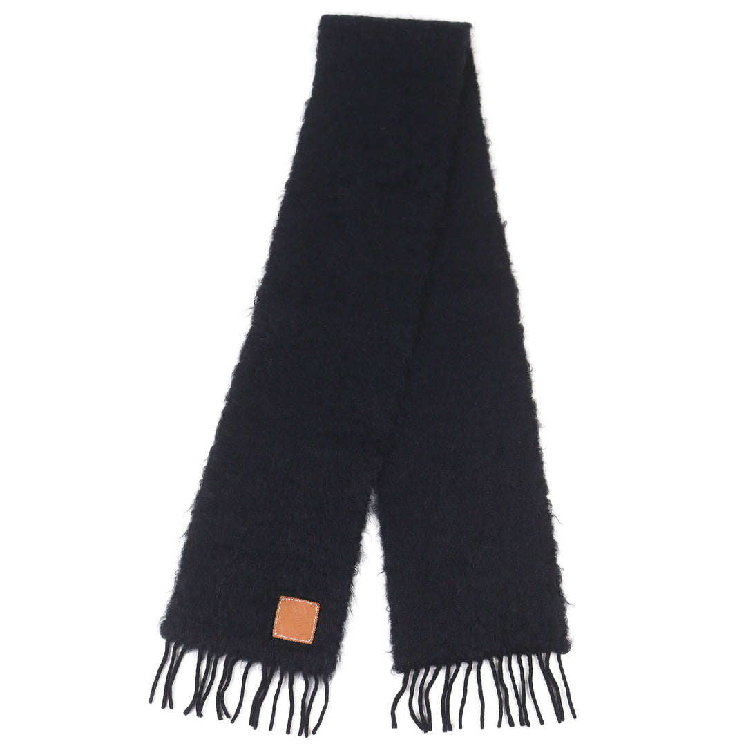 Great LOEWE Scarf Anagram logo patch fringe long black mohair Women