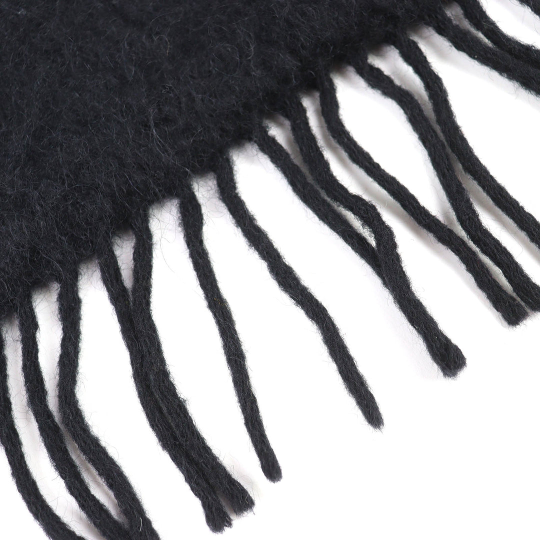 Great LOEWE Scarf Anagram logo patch fringe long black mohair Women