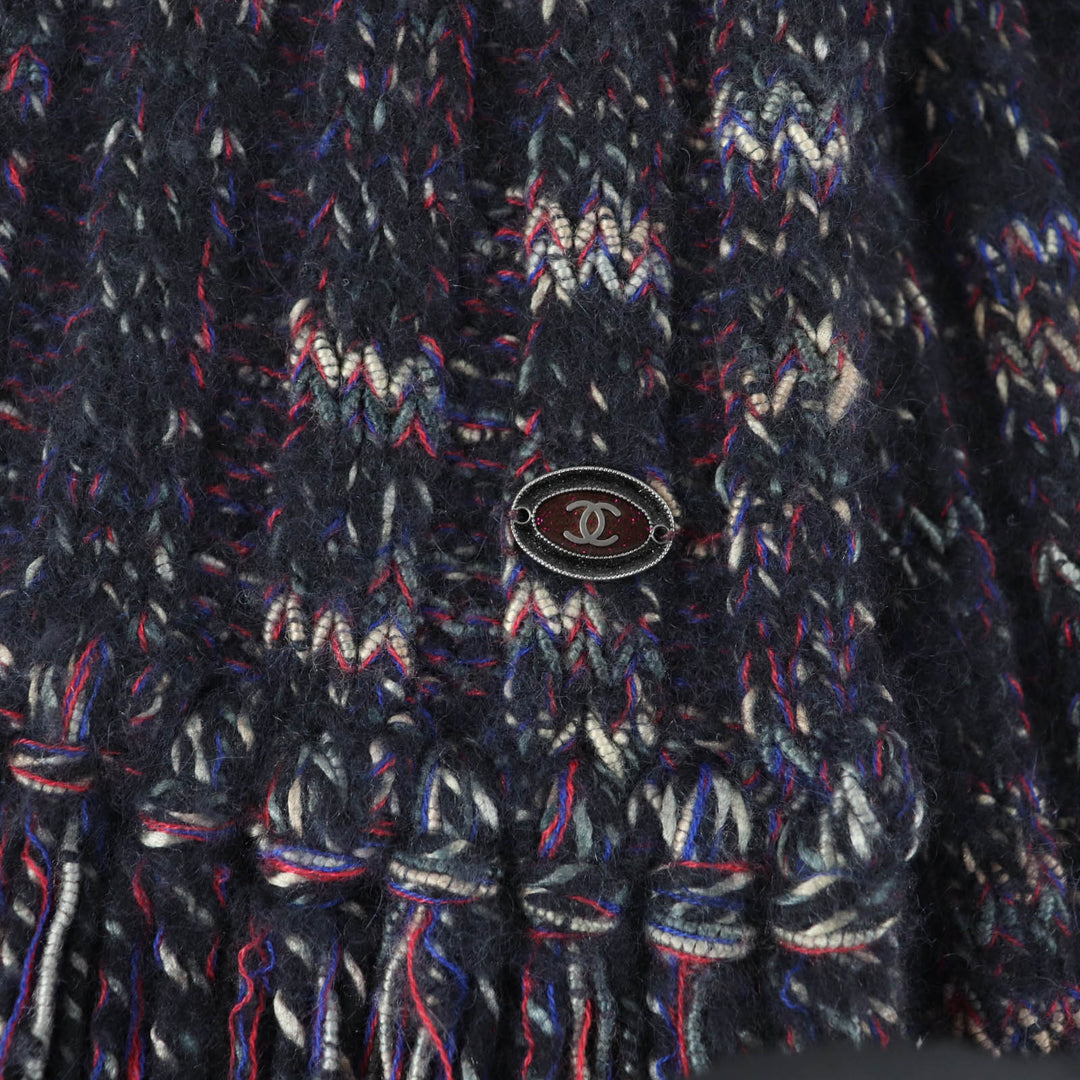 Great CHANEL Scarf Angora Cashmere Blend COCO Mark Knit with Fringe 07A P31765