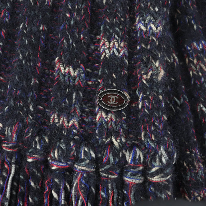 Great CHANEL Scarf Angora Cashmere Blend COCO Mark Knit with Fringe 07A P31765
