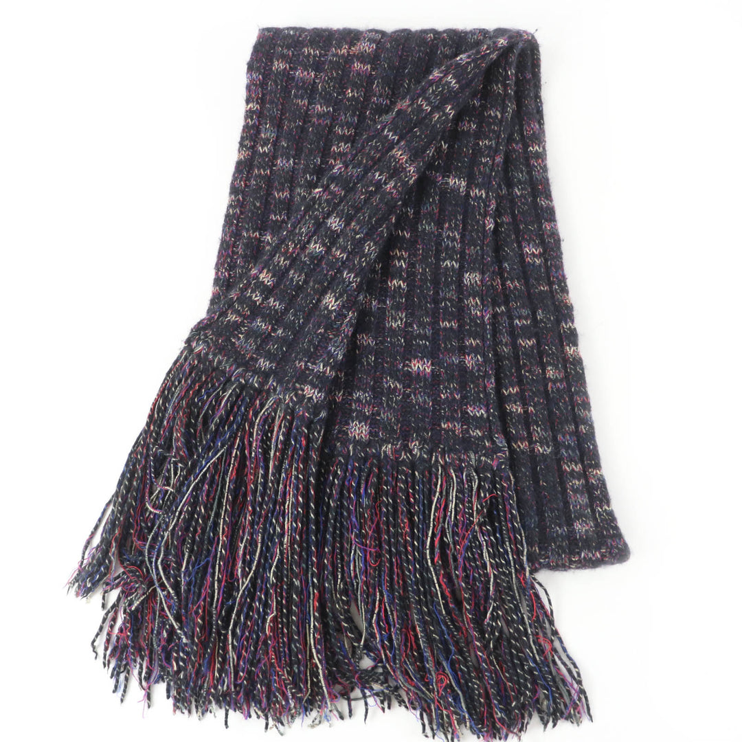 Great CHANEL Scarf Angora Cashmere Blend COCO Mark Knit with Fringe 07A P31765