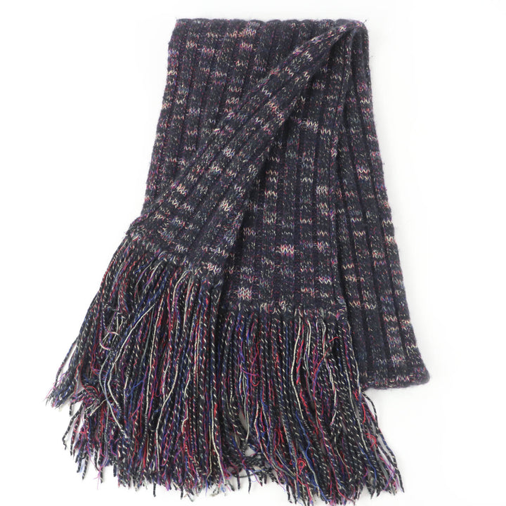 Great CHANEL Scarf Angora Cashmere Blend COCO Mark Knit with Fringe 07A P31765