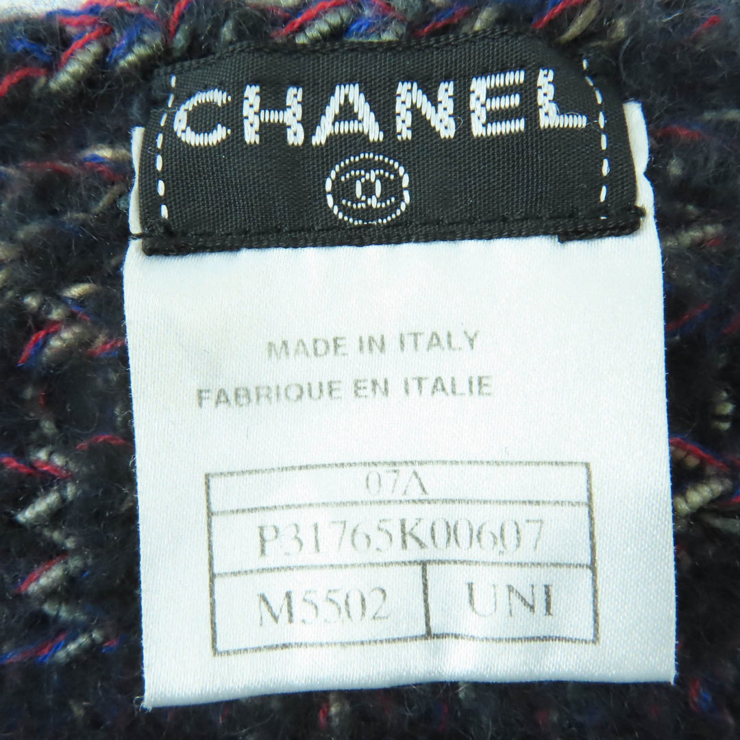 Great CHANEL Scarf Angora Cashmere Blend COCO Mark Knit with Fringe 07A P31765