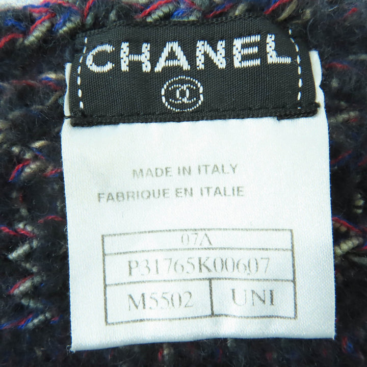 Great CHANEL Scarf Angora Cashmere Blend COCO Mark Knit with Fringe 07A P31765