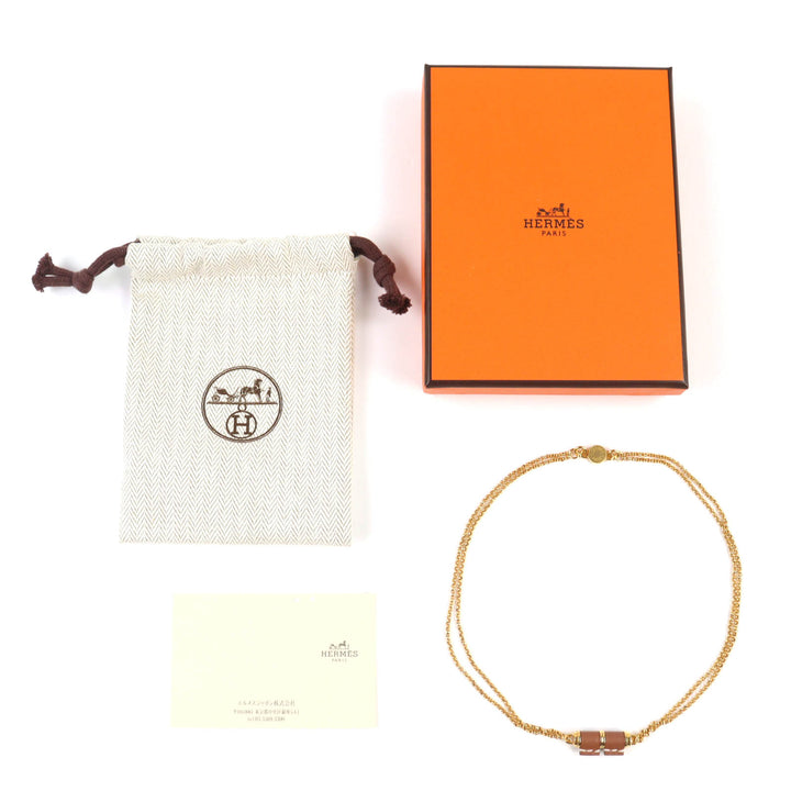 Pristine HERMES Necklace Charnier PM Serie gold Vaux Swift Leather Women