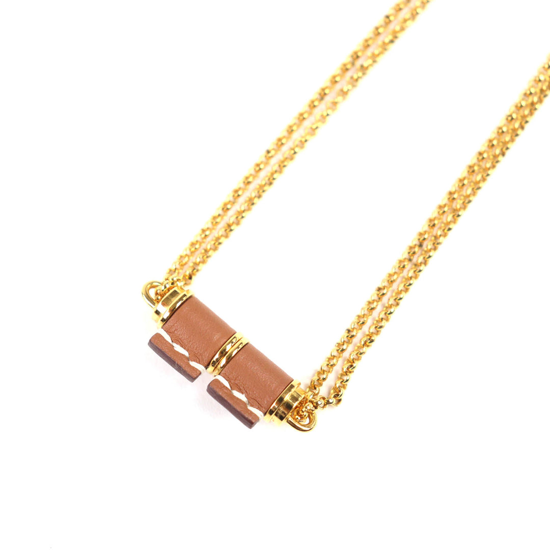 Pristine HERMES Necklace Charnier PM Serie gold Vaux Swift Leather Women