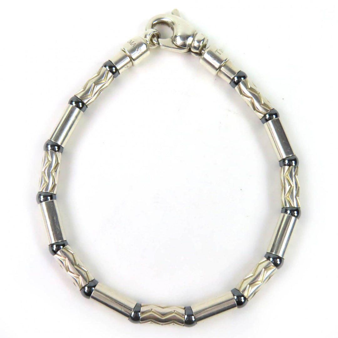 Great TIFFANY&Co. Hematite Aztec Zigzag Bracelet Accessories 7.5"" Silver 925