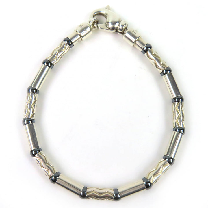 Great TIFFANY&Co. Hematite Aztec Zigzag Bracelet Accessories 7.5"" Silver 925
