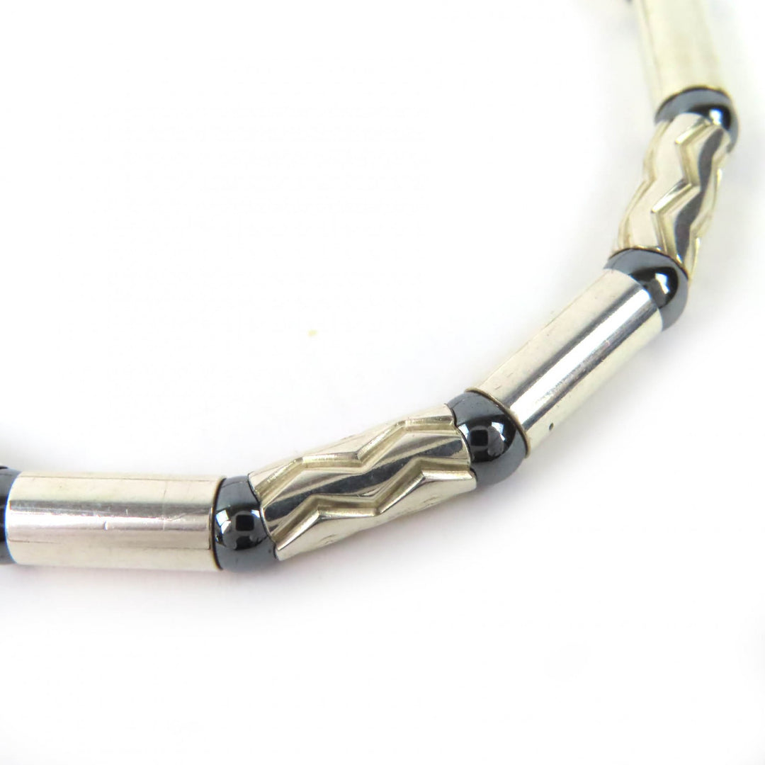 Great TIFFANY&Co. Hematite Aztec Zigzag Bracelet Accessories 7.5"" Silver 925