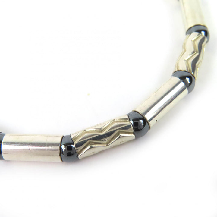 Great TIFFANY&Co. Hematite Aztec Zigzag Bracelet Accessories 7.5"" Silver 925