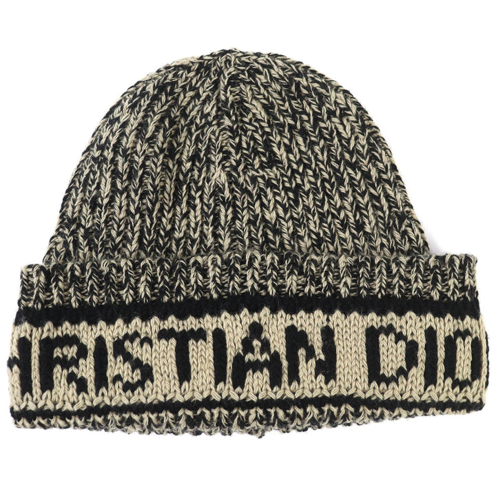 Excellent Christian Dior Knit cap Logo knit beanie beige wool Women 25DWI714S007