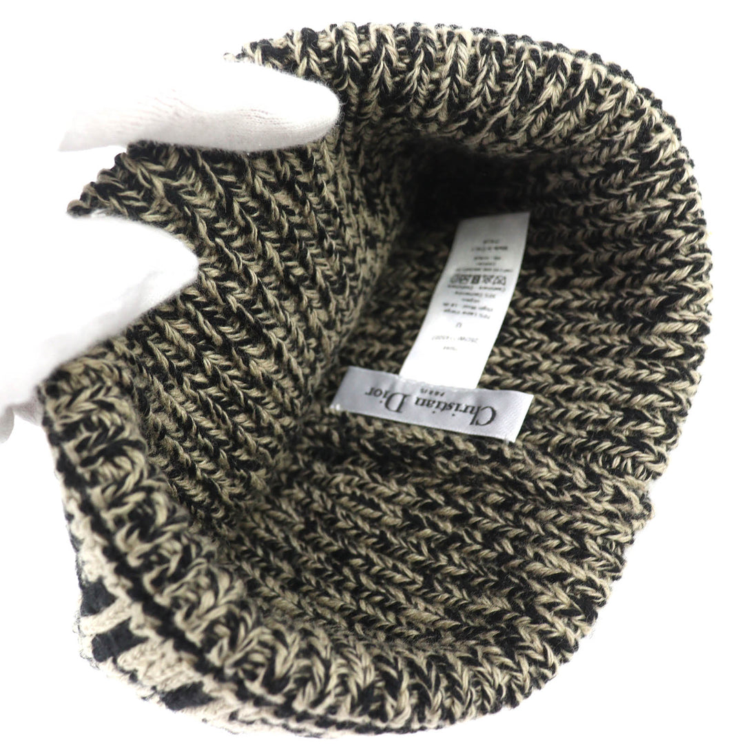 Excellent Christian Dior Knit cap Logo knit beanie beige wool Women 25DWI714S007