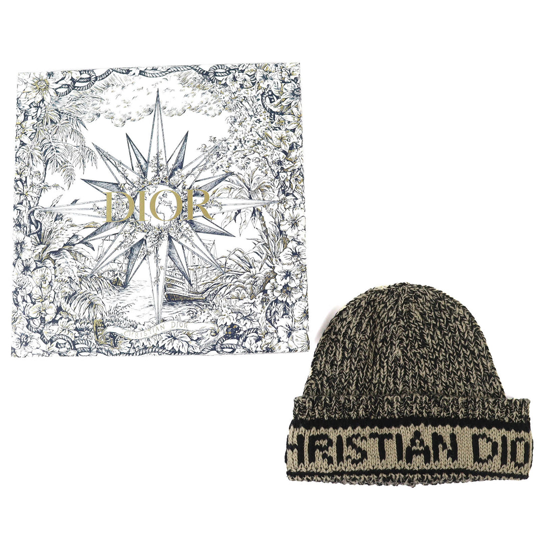Excellent Christian Dior Knit cap Logo knit beanie beige wool Women 25DWI714S007