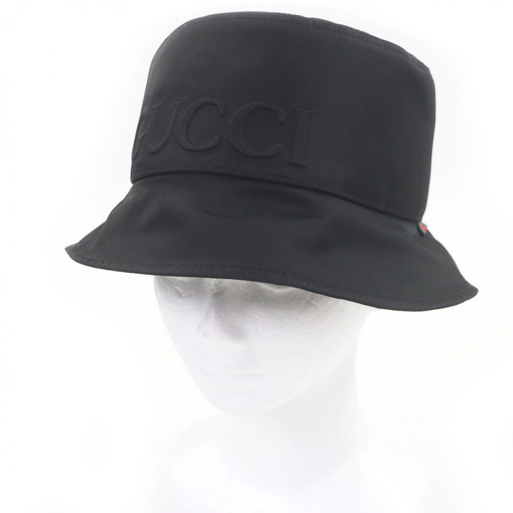 Pristine GUCCI hat Embossed logo Sherry line bucket black Nylon mens XL 813534
