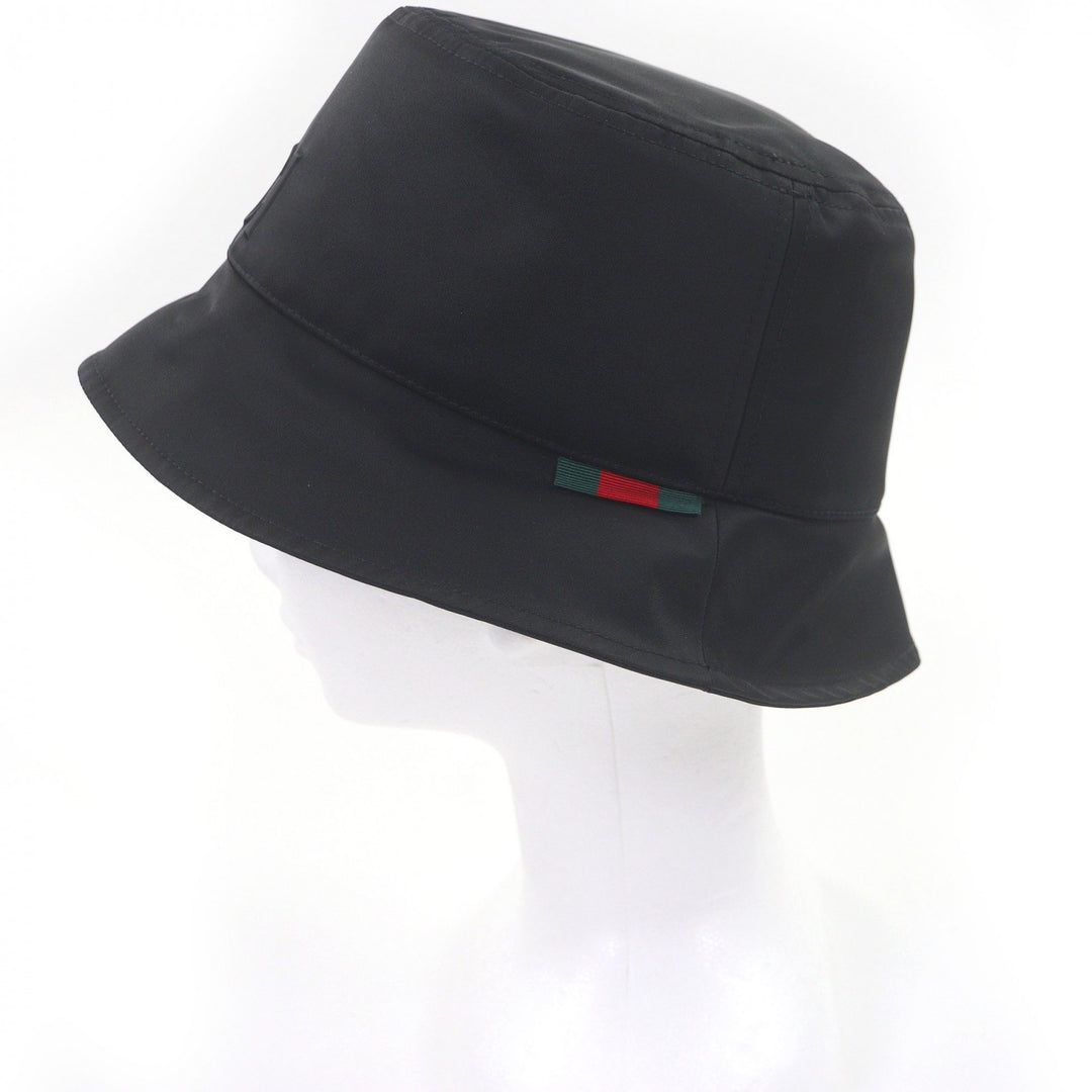 Pristine GUCCI hat Embossed logo Sherry line bucket black Nylon mens XL 813534