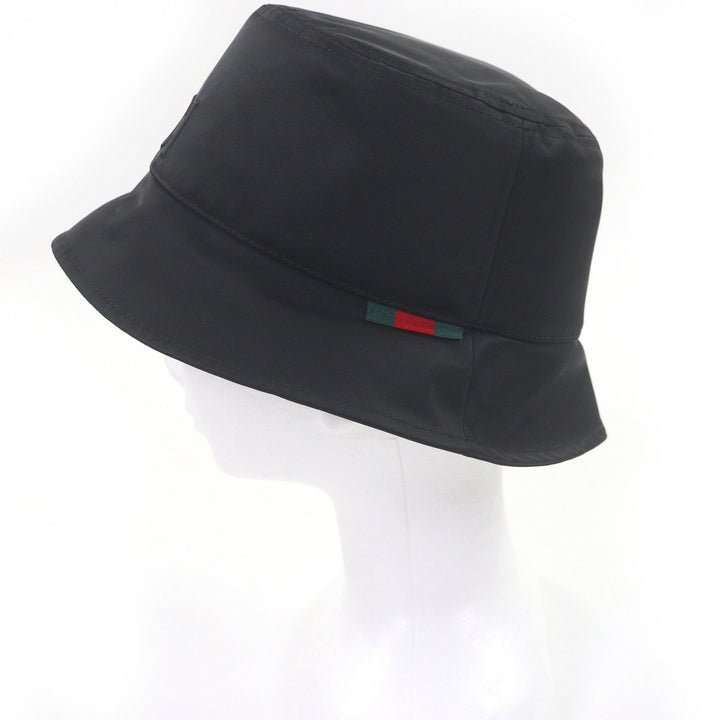 Pristine GUCCI hat Embossed logo Sherry line bucket black Nylon mens XL 813534