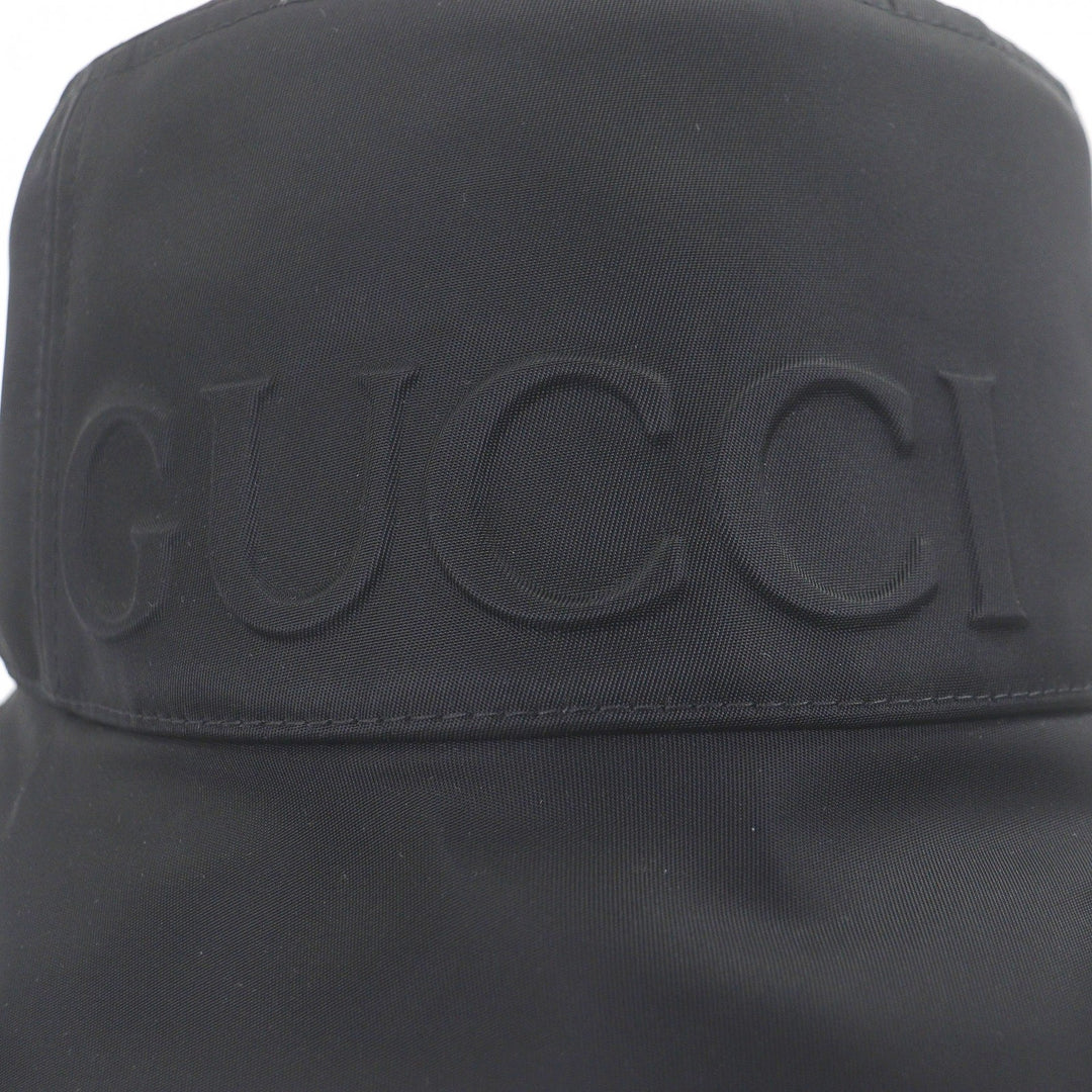 Pristine GUCCI hat Embossed logo Sherry line bucket black Nylon mens XL 813534