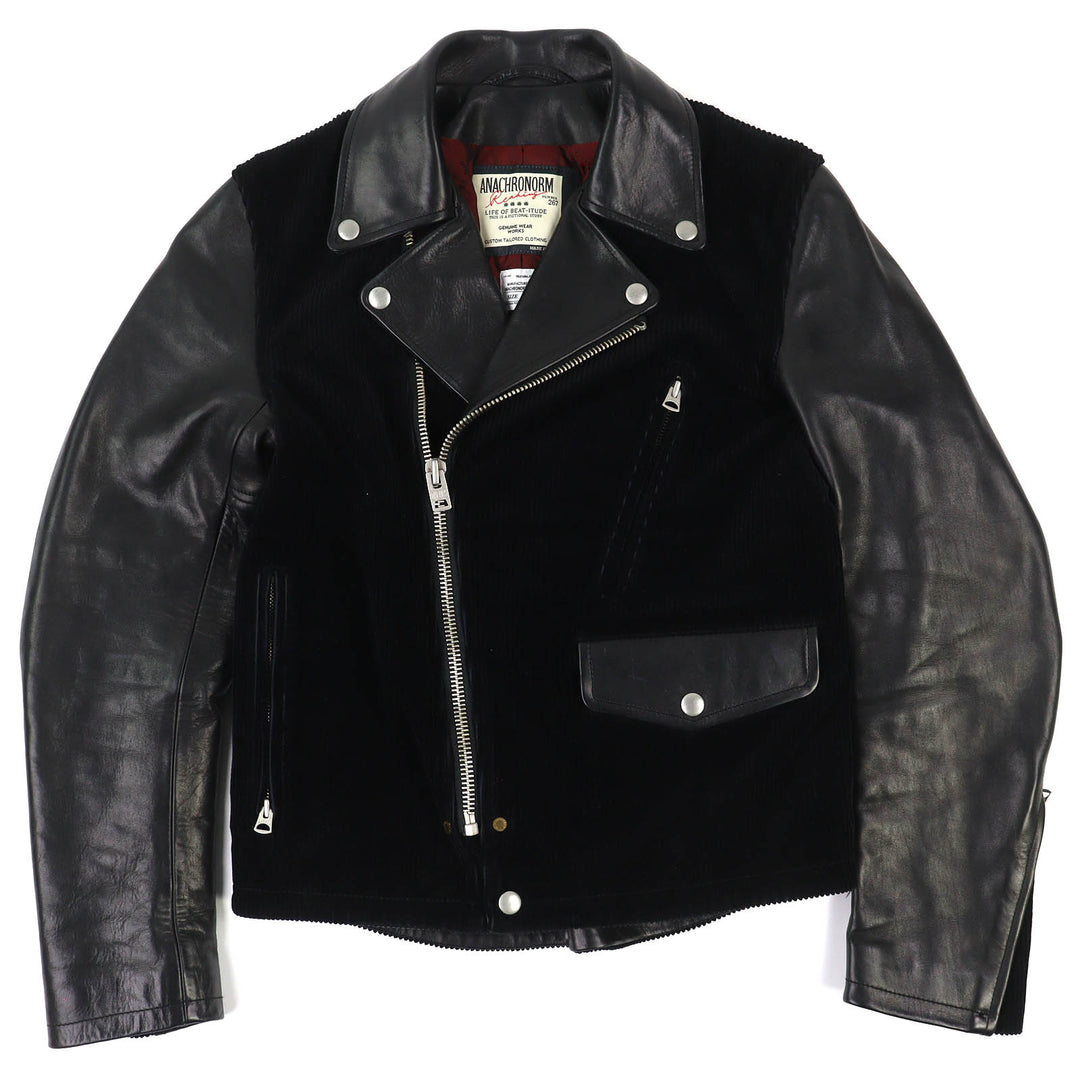 Great ANACHRONORM Leather jacket Horsehide Motorcycle Jacket Corduroy switching