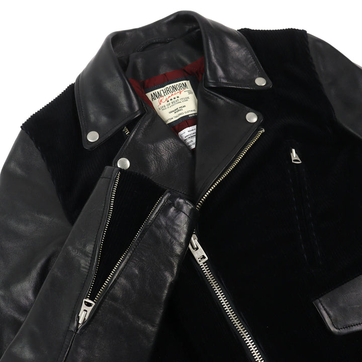 Great ANACHRONORM Leather jacket Horsehide Motorcycle Jacket Corduroy switching