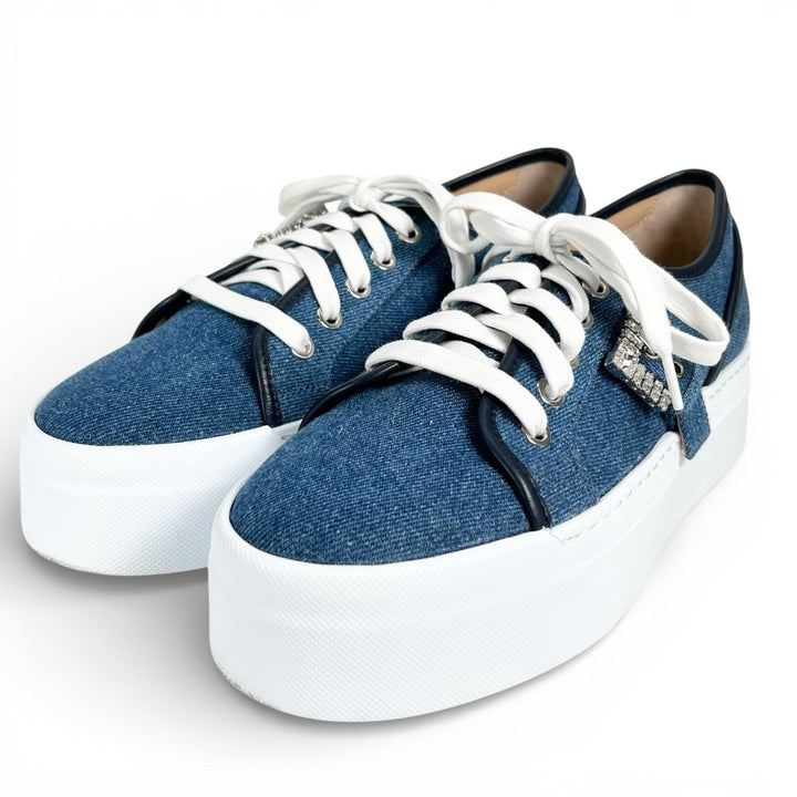 Excellent Sergio Rossi sneakers SR TWENTY BUCKLE Platform denim Indigo 37 B08910