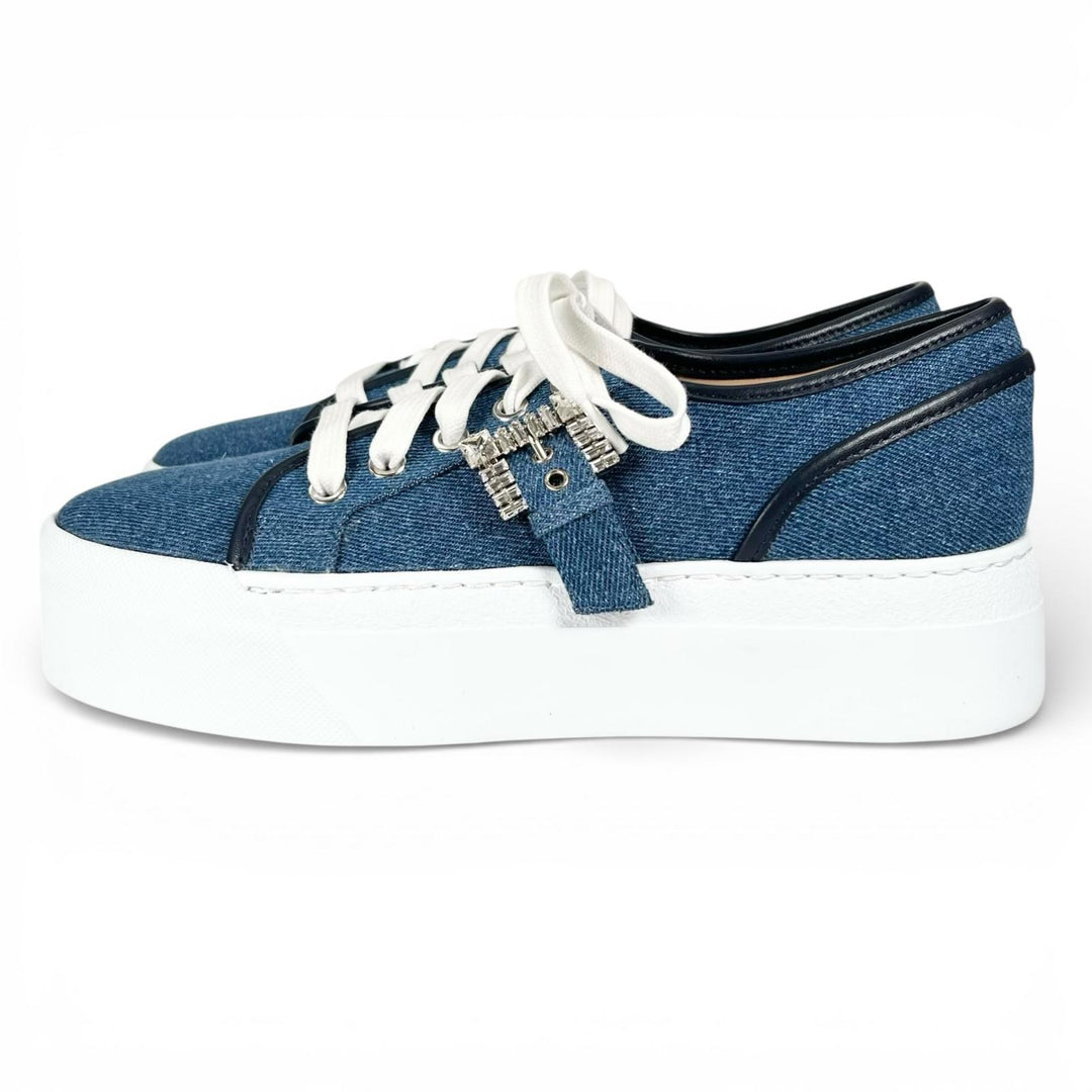 Excellent Sergio Rossi sneakers SR TWENTY BUCKLE Platform denim Indigo 37 B08910