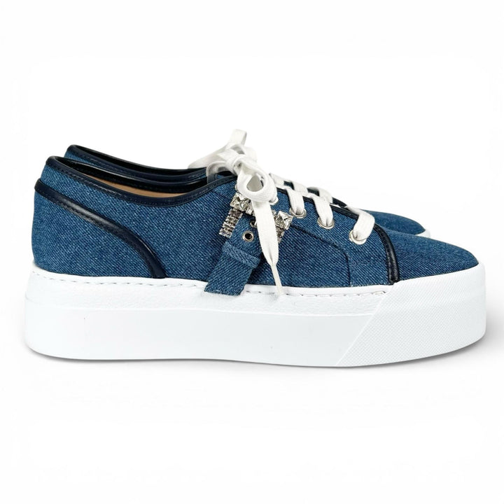 Excellent Sergio Rossi sneakers SR TWENTY BUCKLE Platform denim Indigo 37 B08910