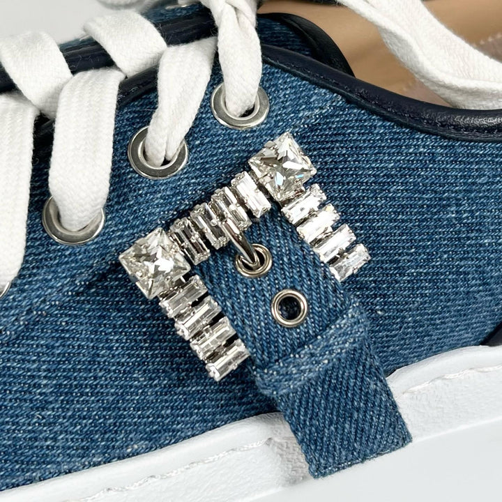 Excellent Sergio Rossi sneakers SR TWENTY BUCKLE Platform denim Indigo 37 B08910