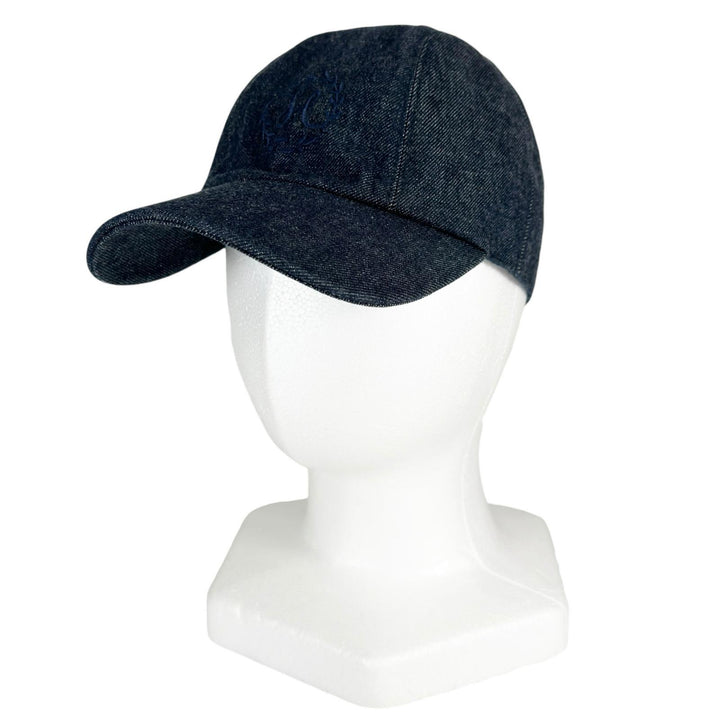 Excellent HERMES cap Davis H Primavera Serie Button Denim Indigo cotton mens 58