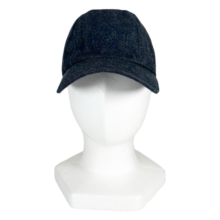 Excellent HERMES cap Davis H Primavera Serie Button Denim Indigo cotton mens 58