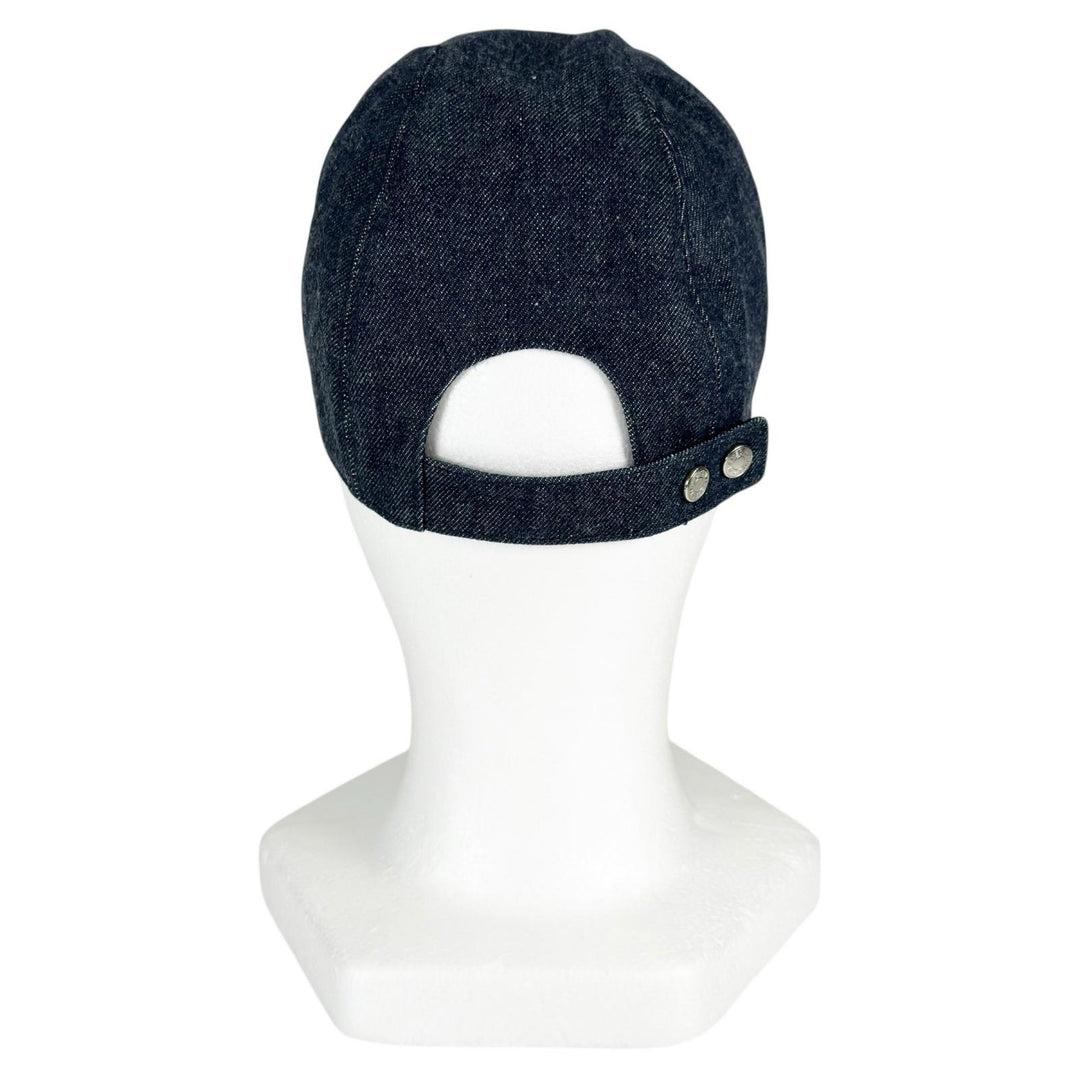 Excellent HERMES cap Davis H Primavera Serie Button Denim Indigo cotton mens 58
