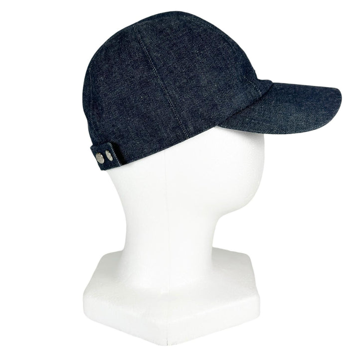 Excellent HERMES cap Davis H Primavera Serie Button Denim Indigo cotton mens 58
