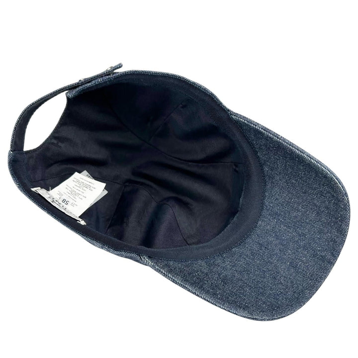 Excellent HERMES cap Davis H Primavera Serie Button Denim Indigo cotton mens 58