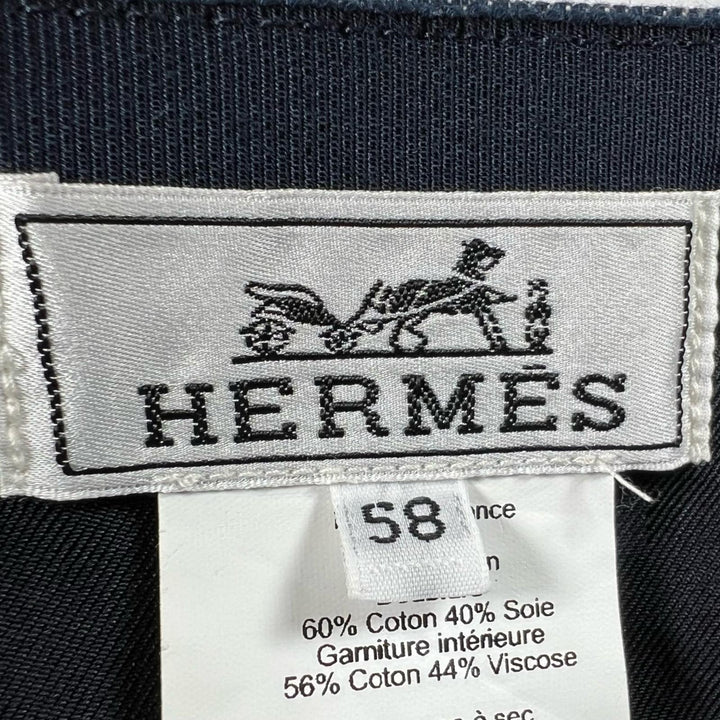 Excellent HERMES cap Davis H Primavera Serie Button Denim Indigo cotton mens 58