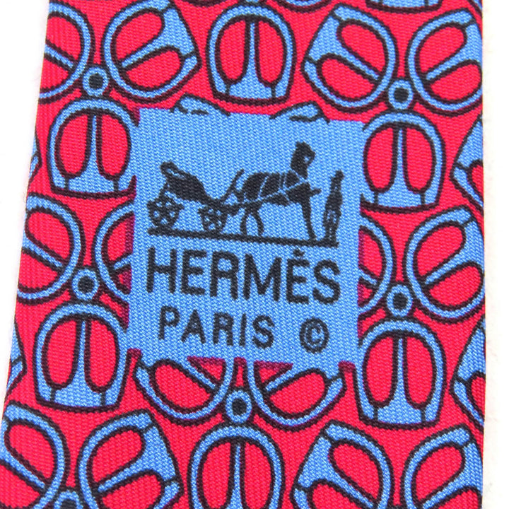 爱马仕 (HERMES) 男士红色真丝领带，通体印花设计，货号 7297 EA。