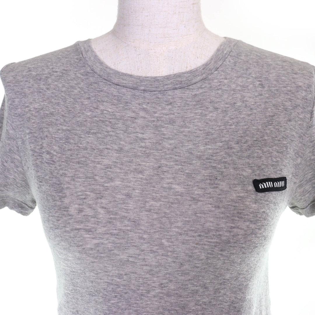 Great MIUMIU Short sleeve Rib-knit jersey t-shirt logo crew neck gray XS MJN466