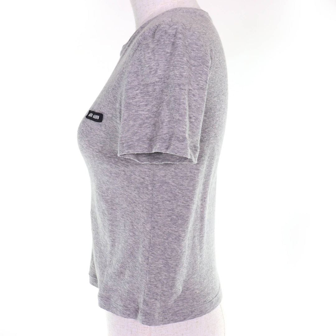 Great MIUMIU Short sleeve Rib-knit jersey t-shirt logo crew neck gray XS MJN466