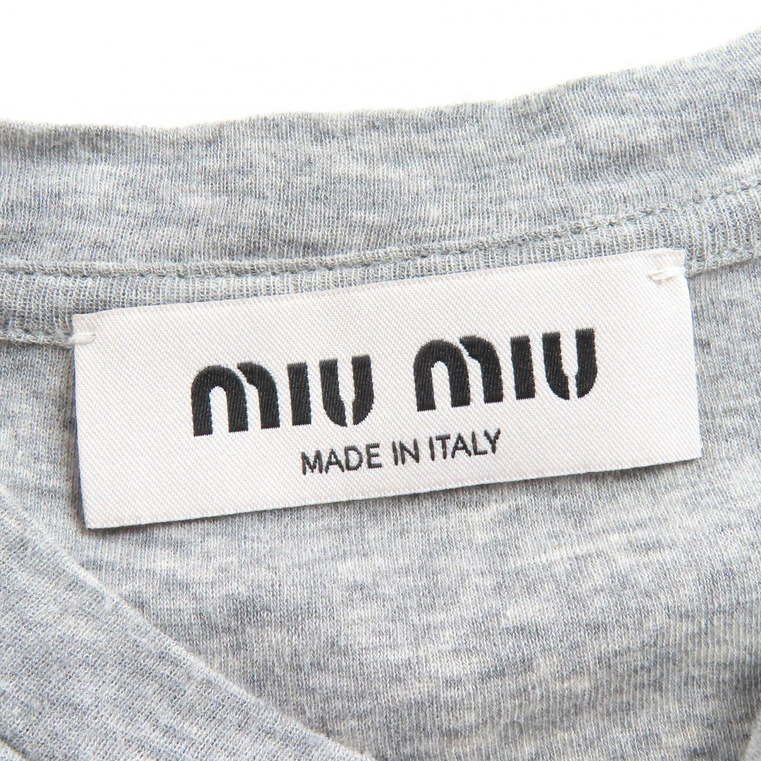 Great MIUMIU Short sleeve Rib-knit jersey t-shirt logo crew neck gray XS MJN466