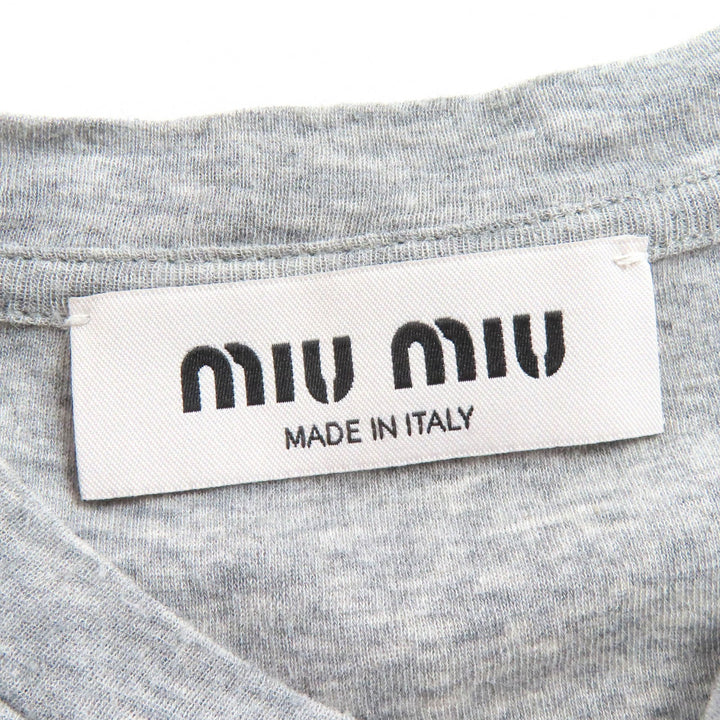 Great MIUMIU Short sleeve Rib-knit jersey t-shirt logo crew neck gray XS MJN466