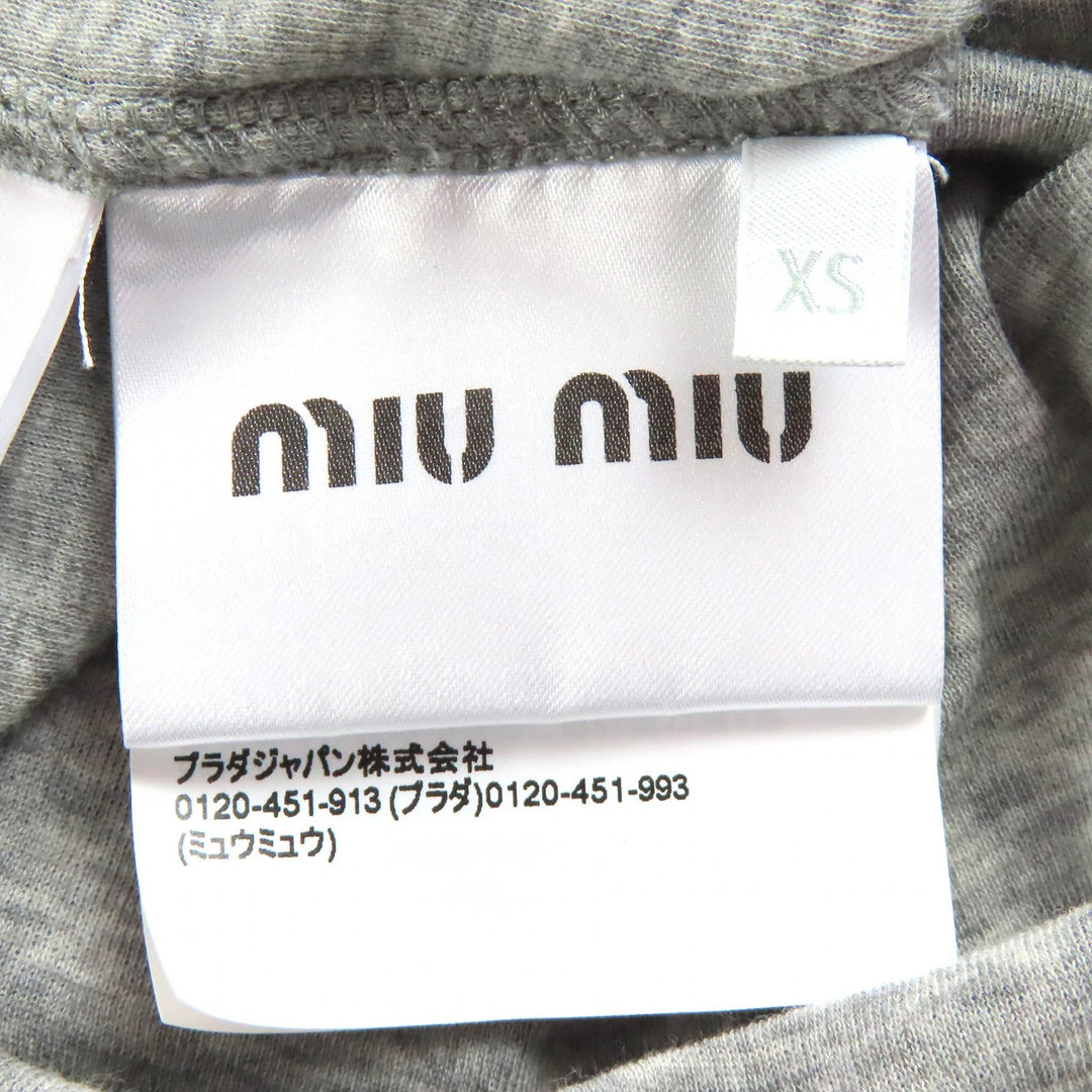 Great MIUMIU Short sleeve Rib-knit jersey t-shirt logo crew neck gray XS MJN466