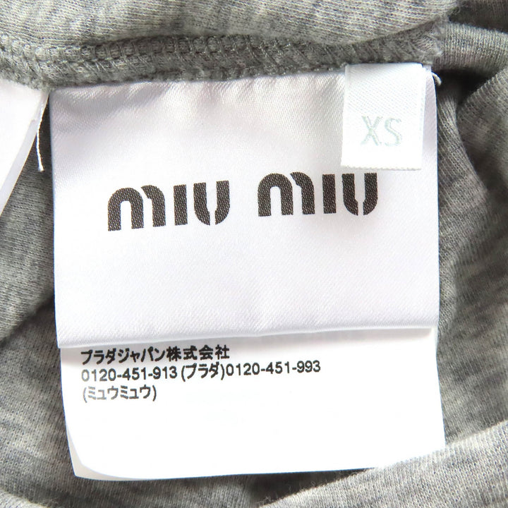 Great MIUMIU Short sleeve Rib-knit jersey t-shirt logo crew neck gray XS MJN466