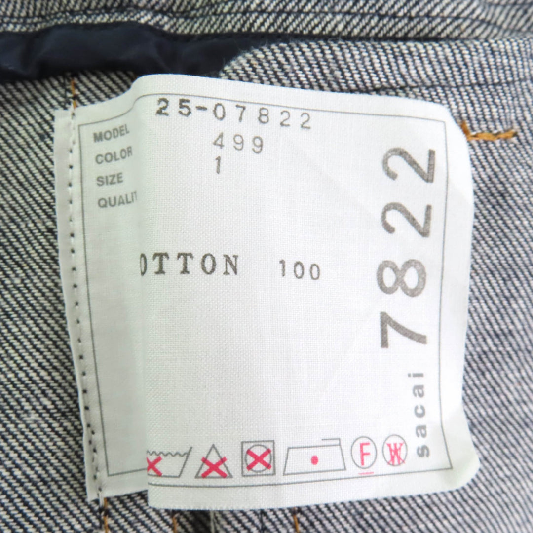 Excellent Sacai Denim Jacket Indigo blue cotton Women 1 25-07822
