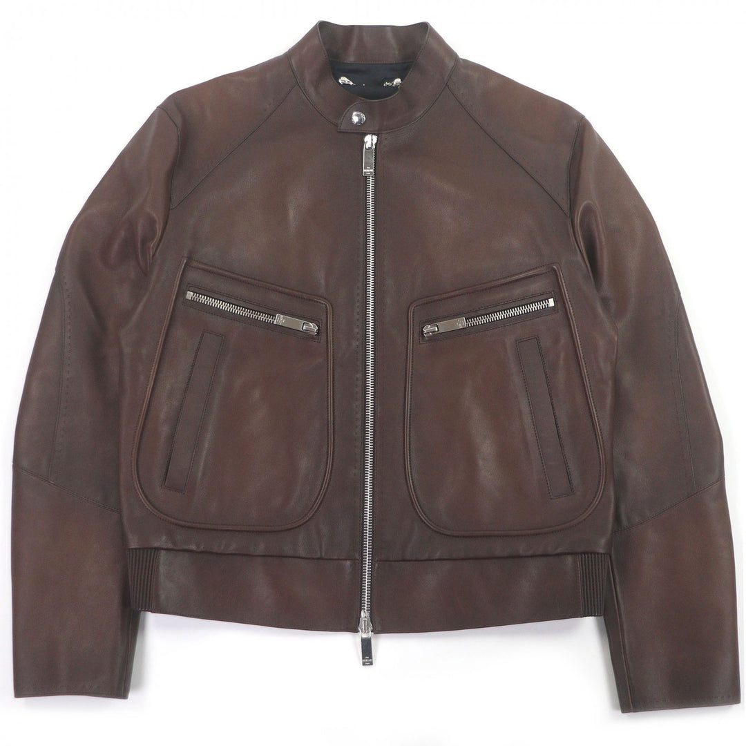 Excellent BERLUTI leather jacket Patina-lined calligraphy biker jacket