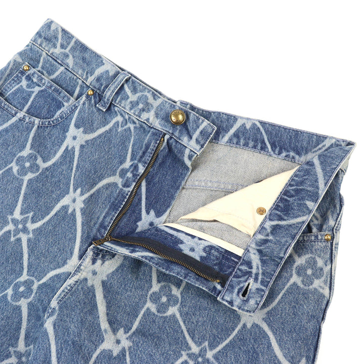 Great LOUIS VUITTON Shorts Monogram Print Denim Indigo blue cotton mens 31