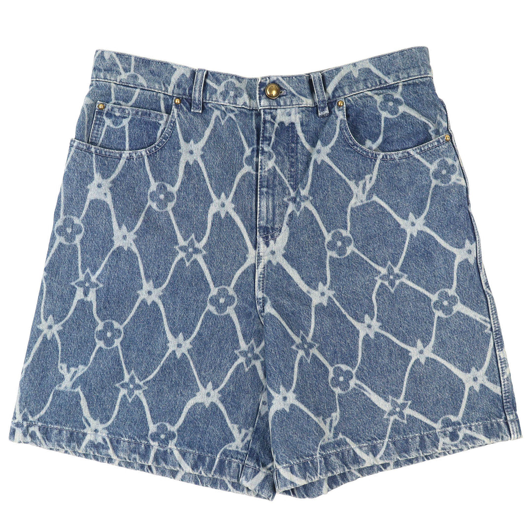 Great LOUIS VUITTON Shorts Monogram Print Denim Indigo blue cotton mens 31