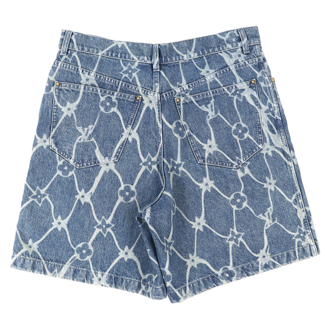 Great LOUIS VUITTON Shorts Monogram Print Denim Indigo blue cotton mens 31