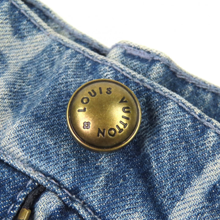 Great LOUIS VUITTON Shorts Monogram Print Denim Indigo blue cotton mens 31