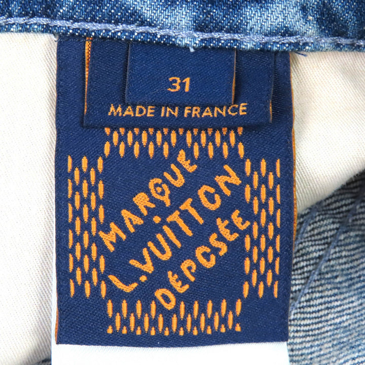 Great LOUIS VUITTON Shorts Monogram Print Denim Indigo blue cotton mens 31